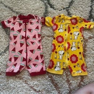 Hanna Andersson Summer Pajama Sleepers (watermelon & Snoopy) - 6-12 months